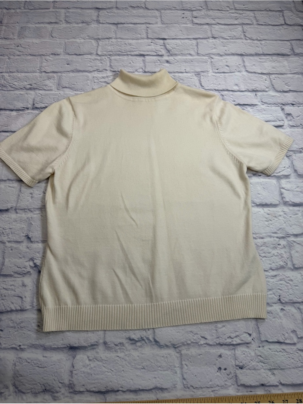 Normcore Cream Short-Sleeve Turtleneck Sweater. Size Large.